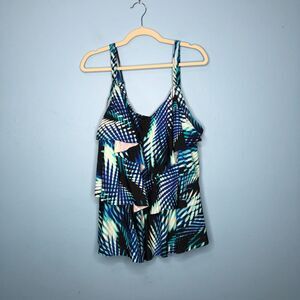 Swimsuits For All Tankini Womens Plus 18 Blue Tiered Swim Top Adjustable